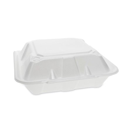 Pactiv Foam Hinged Lid Container, 2 Tab Lock, 9.13x9x3.25, 3-Comp, Wht, PK150 YTD199030000
